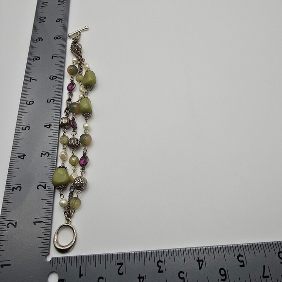 Beaded Bracelet Green Purple Silver Accents Whimsigoth Boho Witchy Statement - Picture 8 of 9